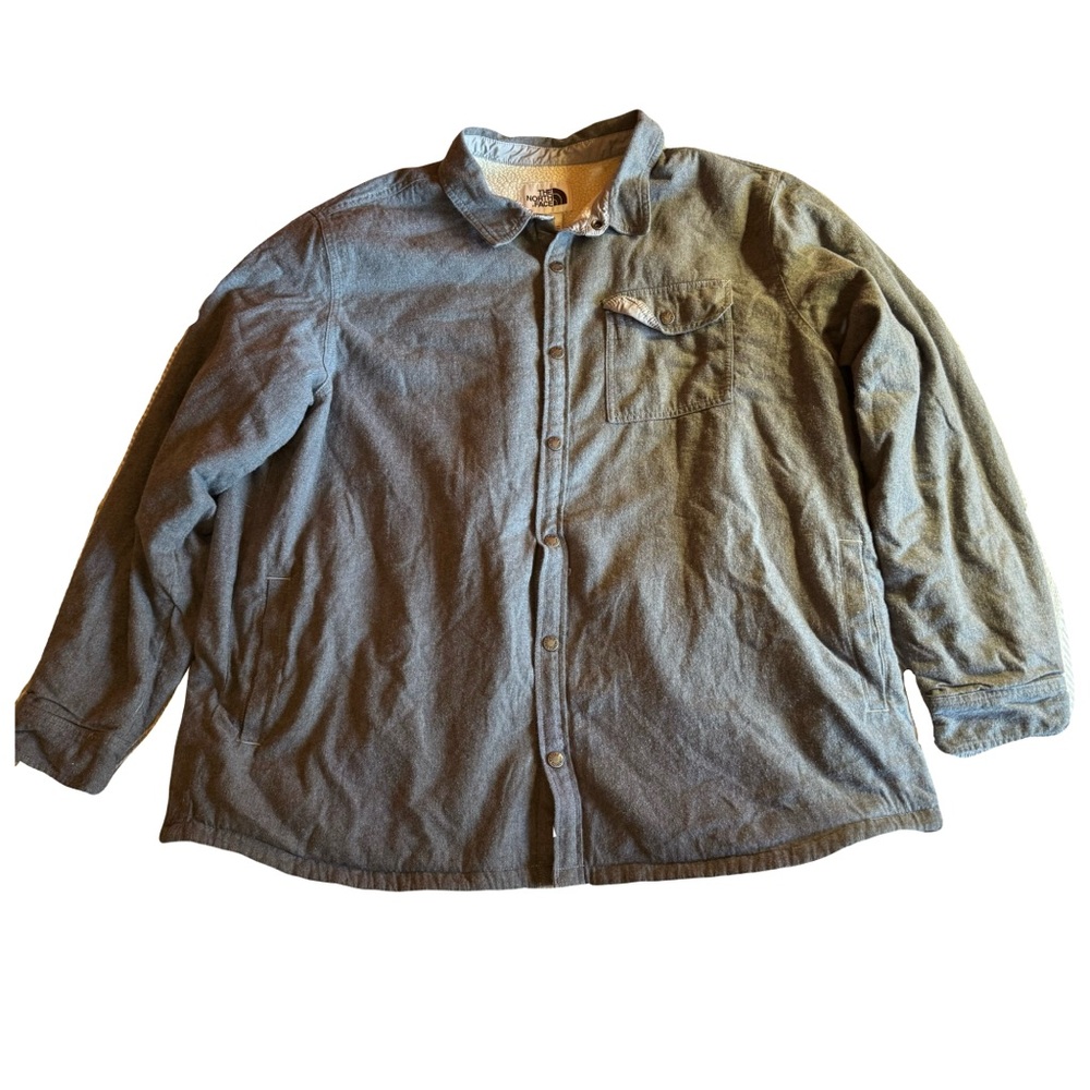 The‎ North Face Men's Sherpa-Lined Flannel Button-Up Shacket Gray, Size XXXL